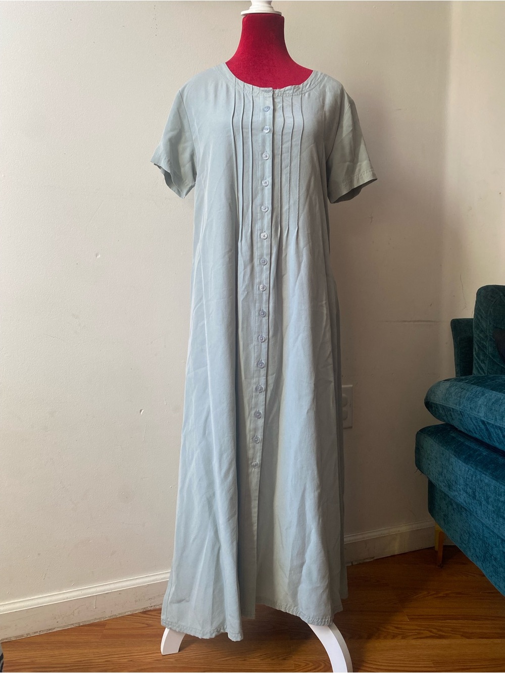Vintage Freeport Studio light blue linen Maxi Button-Front Dress